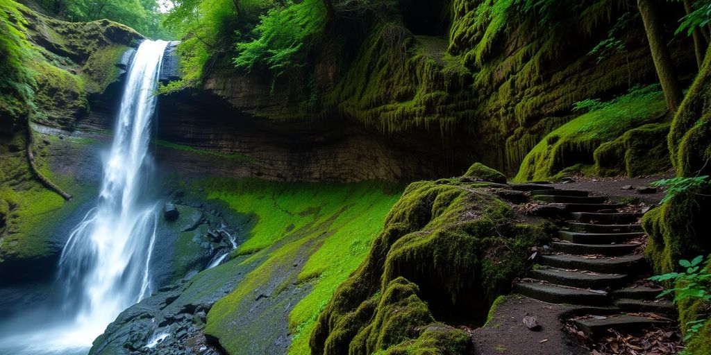 Torc Waterfall amidst lush greenery