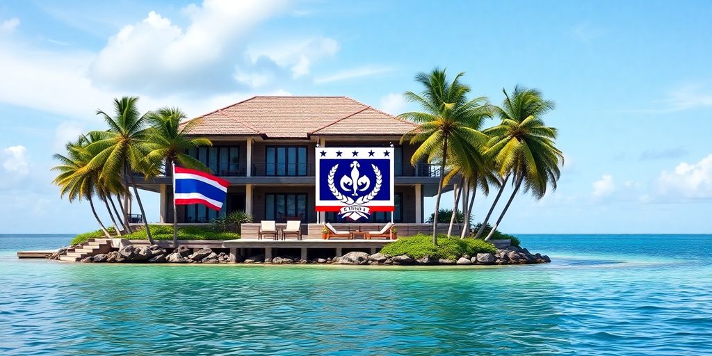 Phuket villa with Thai flag and company logo.