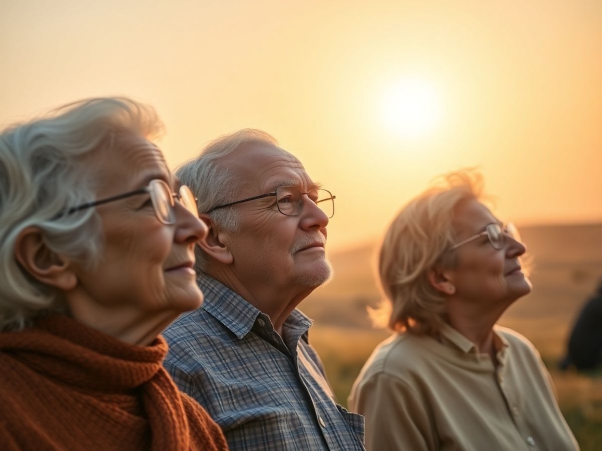 Oameni pensionari privind spre un viitor luminos.