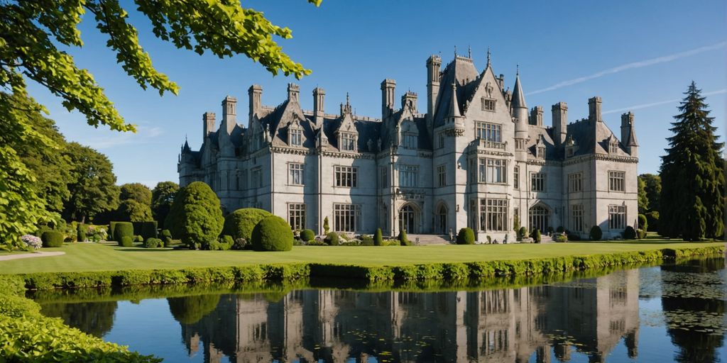 Adare Manor with gardens and lake