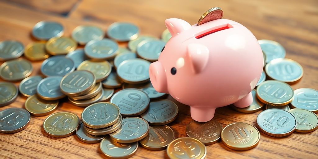 Pièces de monnaie et une tirelire cochon