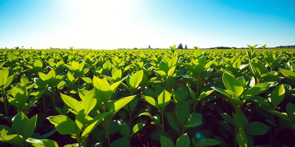 Cultivos saludables que prosperan bajo la luz del sol, lo que demuestra el éxito agrícola.