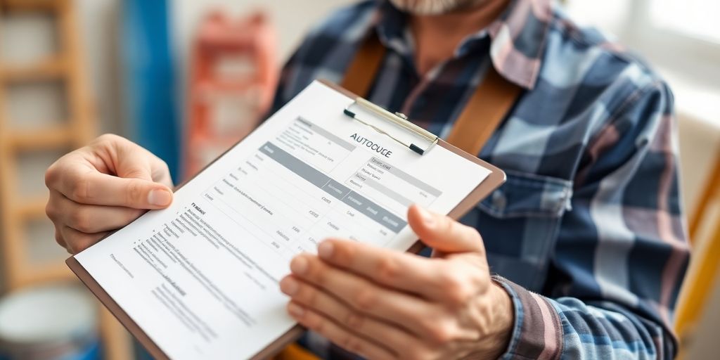 Painter provides detailed quote on clipboard to homeowner.