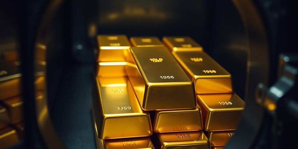 Lingots d'or brillants dans un coffre-fort sécurisé