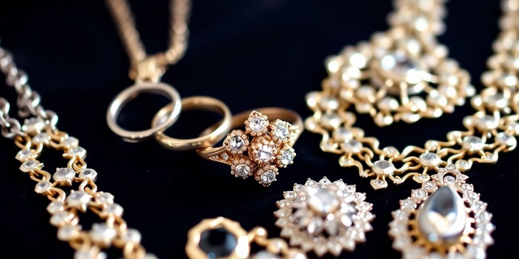 Bijoux élégants sur un fond en velours sombre.