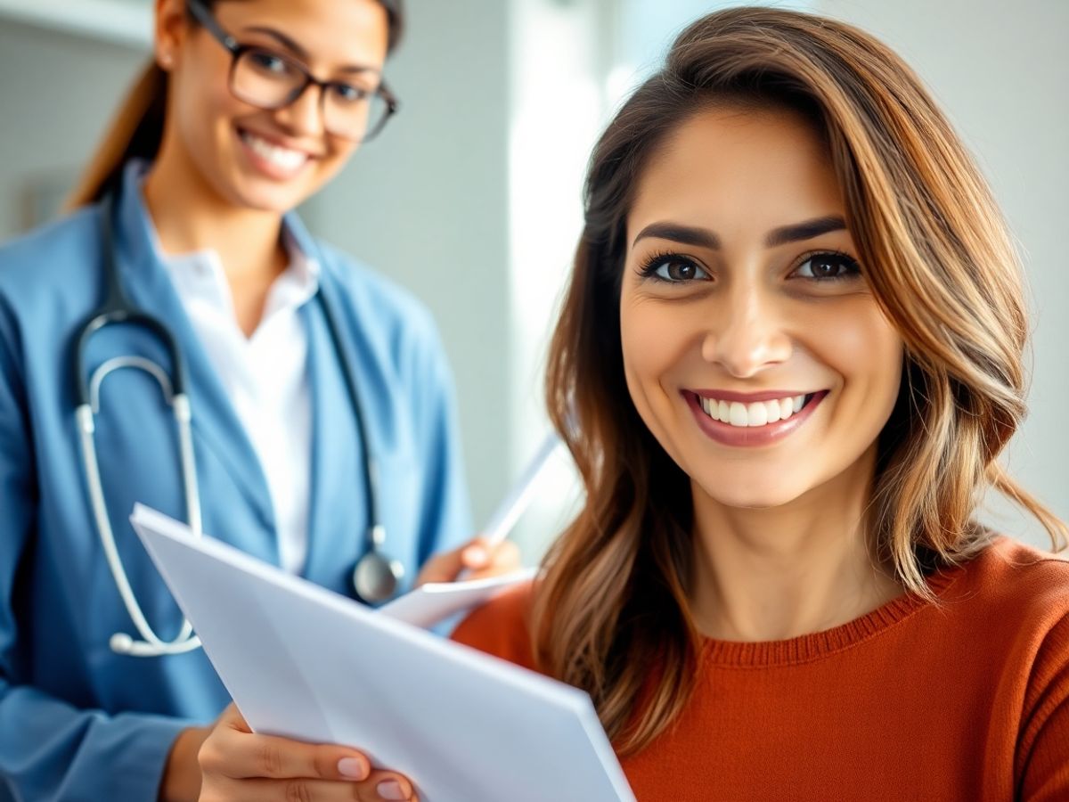 Femeie zâmbind la medic, simbolizând îngrijirea proactivă.