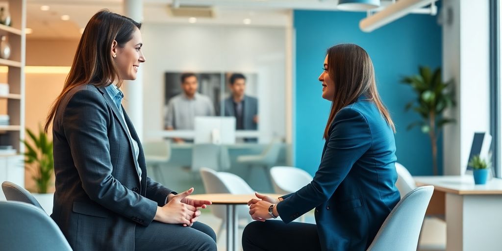 Der Bewerbungsprozess bei einem Personaldienstleister: Fragen & Antworten Recruiter und Bewerber im Vorstellungsgespräch in einem Büro.