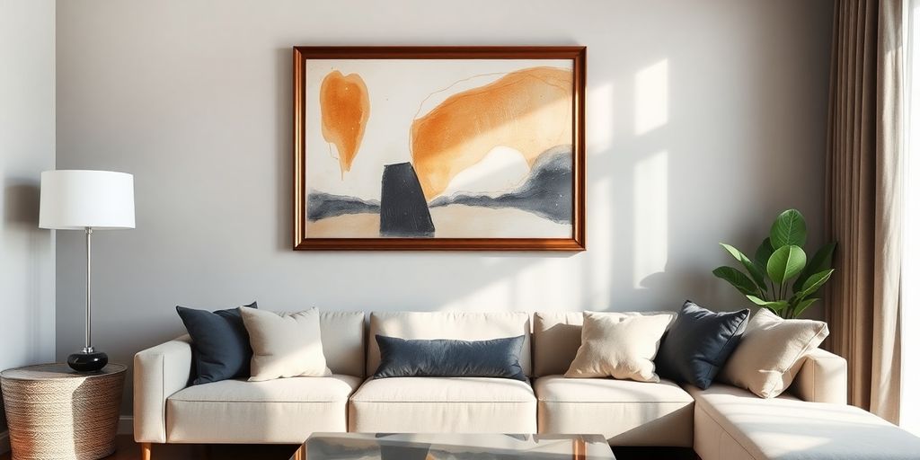 Soffa med stor tavla ovanför