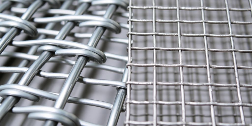 Close-up of woven and welded wire mesh textures.