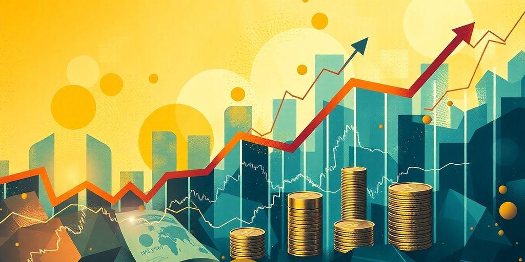 Bullish financial chart with upward trending arrows.