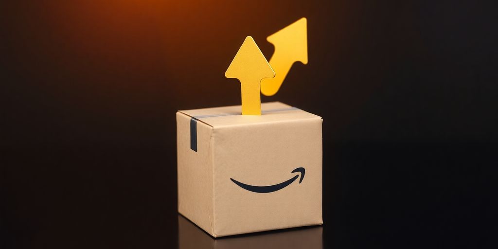 Golden arrow piercing Amazon box, growth concept.