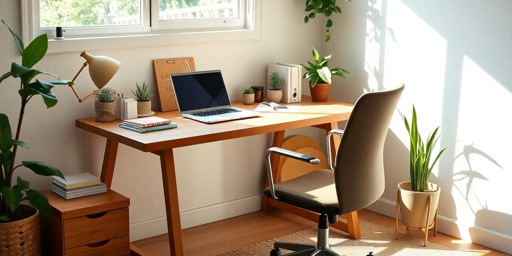 Ambiente de escritório em casa aconchegante e produtivo.