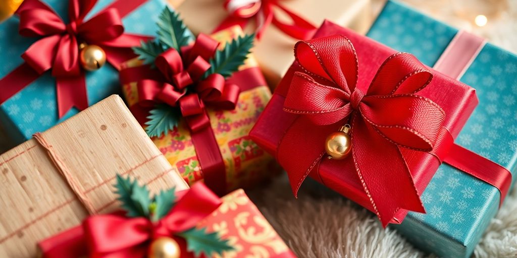 Playful Christmas gifts with festive bows.