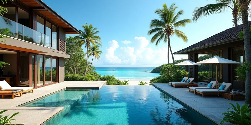 Luxurious villa in Phuket with pool and tropical gardens.