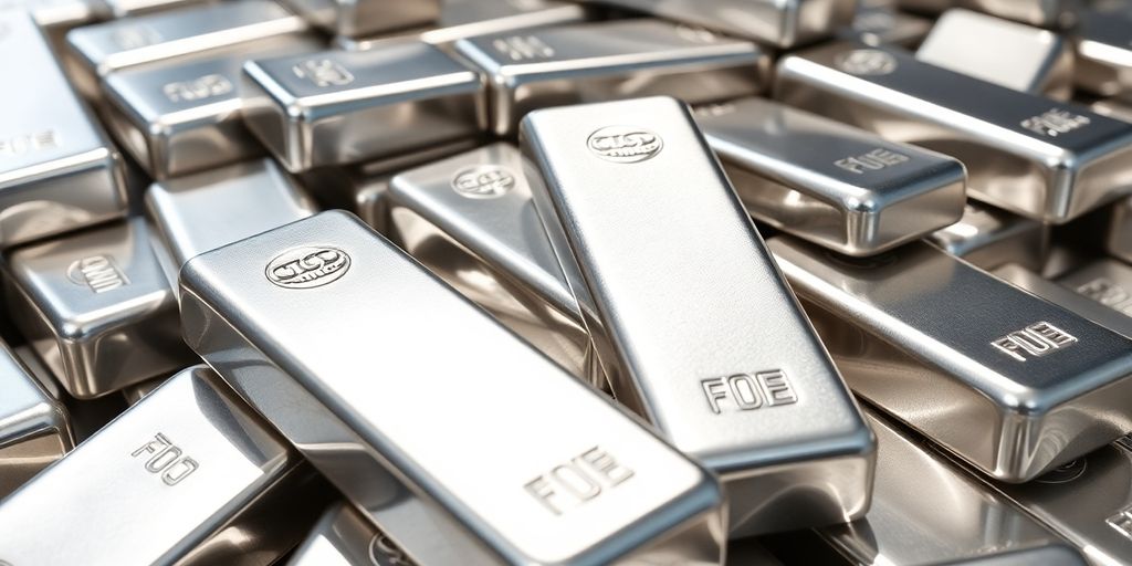 Lingots d'argent brillant sous la lumière.