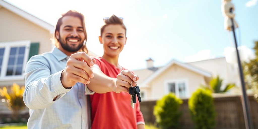 Happy couple with new home keys