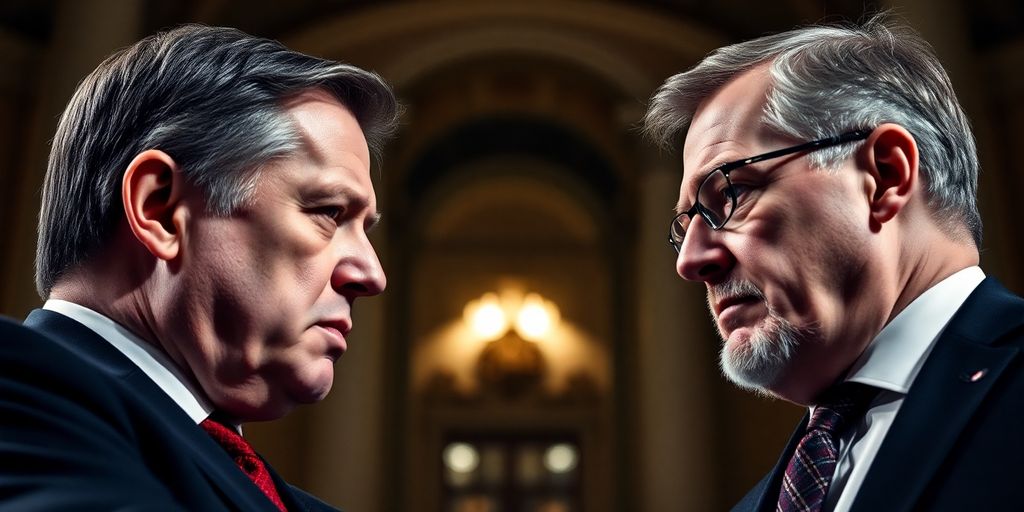 Ulf Kristersson and Henrik Landerholm in a tense discussion.
