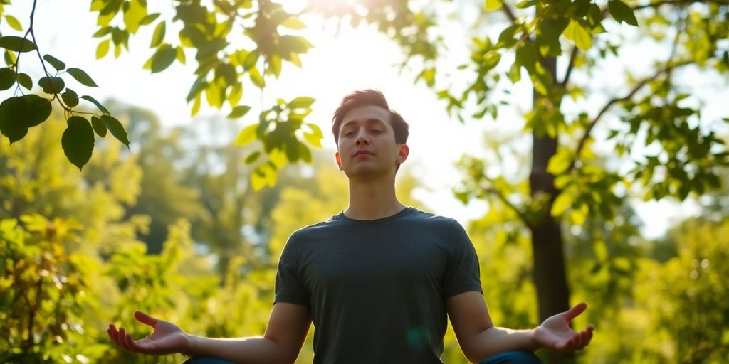 Person meditating in nature, emphasizing mindfulness and tranquility.