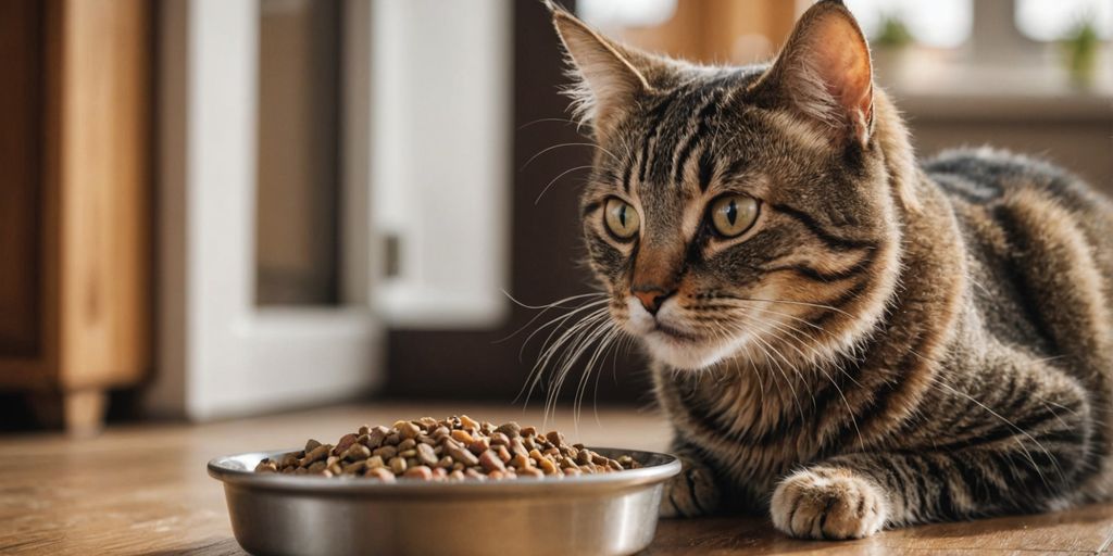 Cat eating dry food from bowl