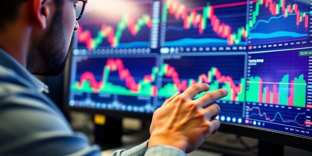 Trader focused on charts in a modern workspace.