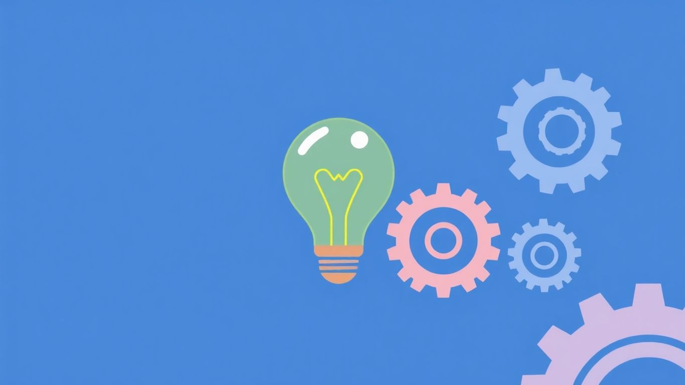 Ilustrasjon av lyspære og gir for forretningsideer.