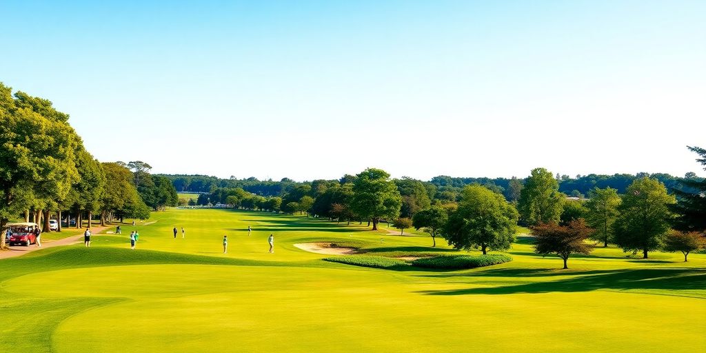 Golfers on a green course preparing for 2025 tournaments.