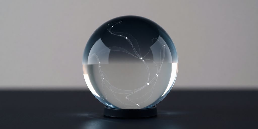 Crystal ball with swirling data patterns, soft glow.
