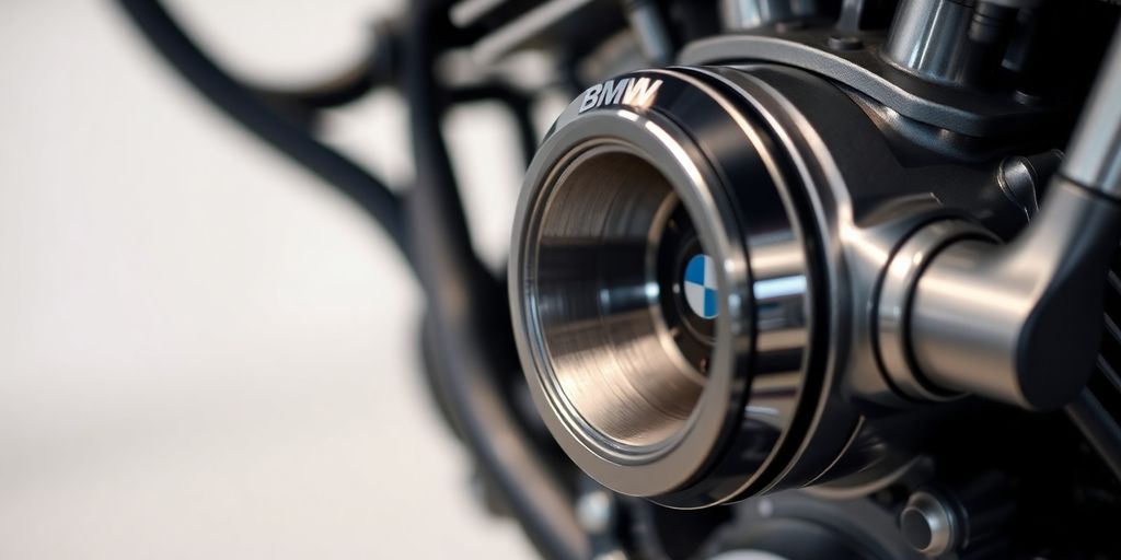 Close-up of a gleaming BMW M-series engine component.