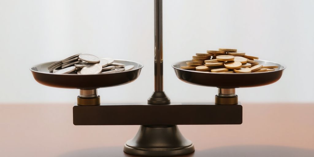 Pièces d'argent et d'or mélangées sur une balance.
