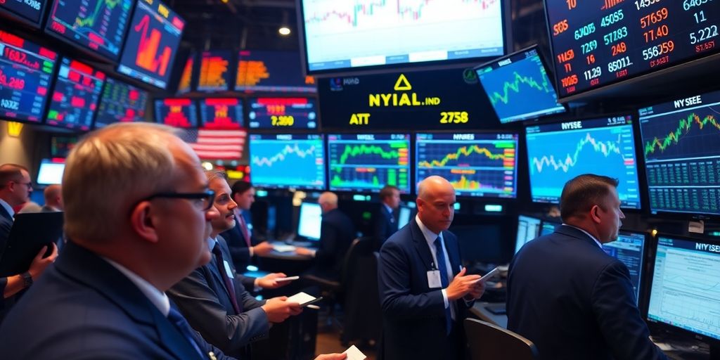 Traders analyzing market movements in a busy trading floor.