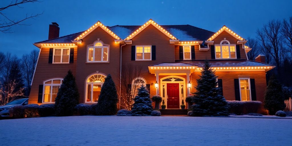 Suburban home with elegant, permanent Christmas lights