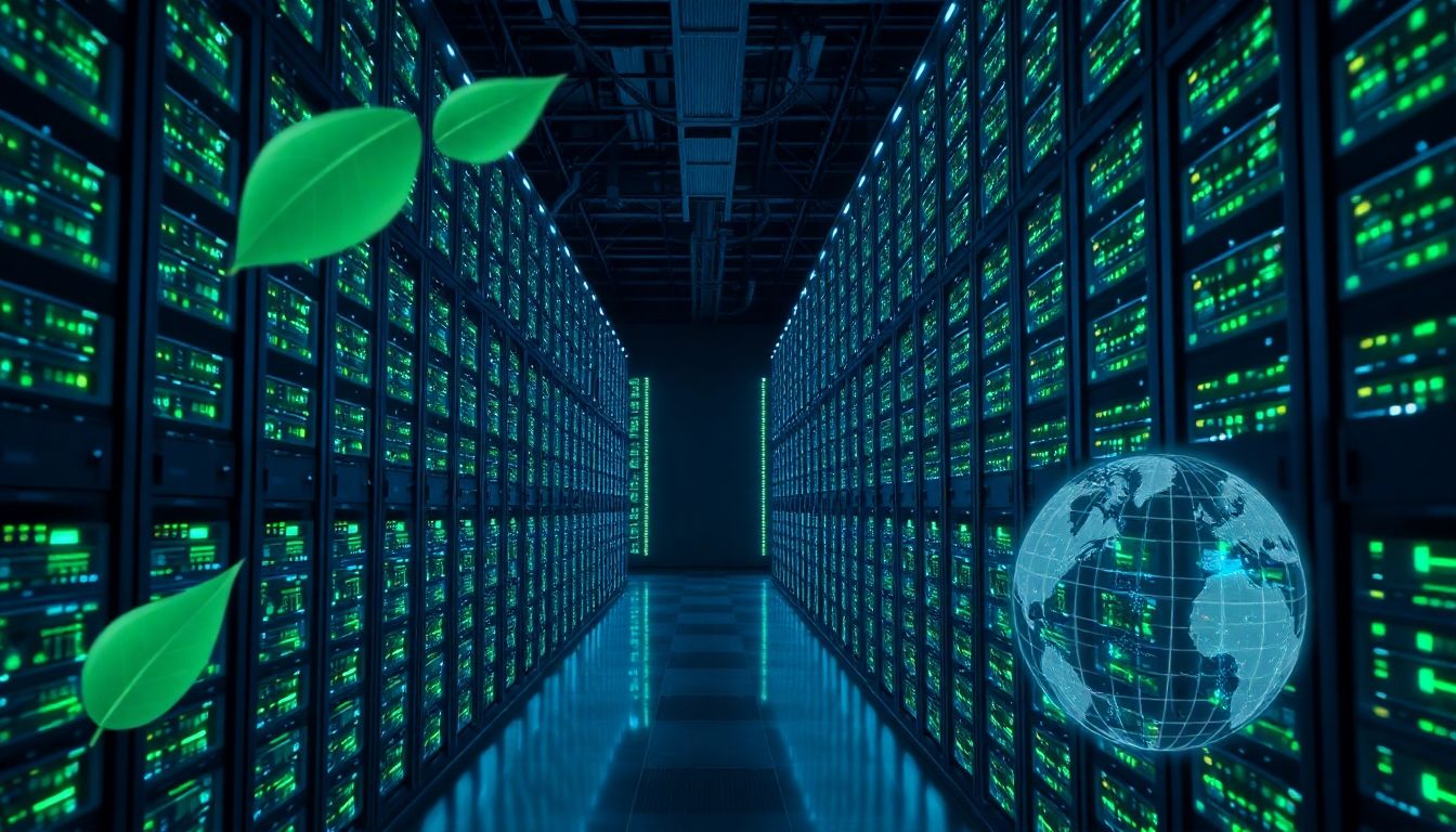 Data center representing AI's energy consumption and environmental impact.