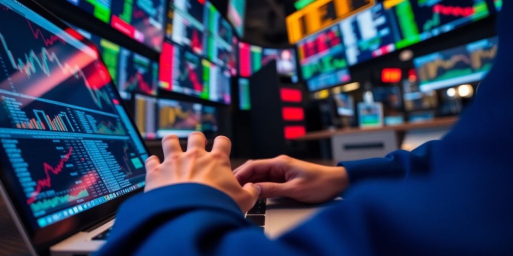 Trader analyzing options trading on a laptop.