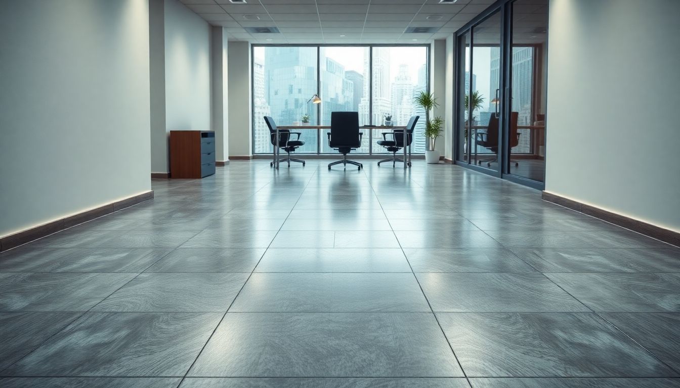 Modern tiled office floor with underfloor heating.
