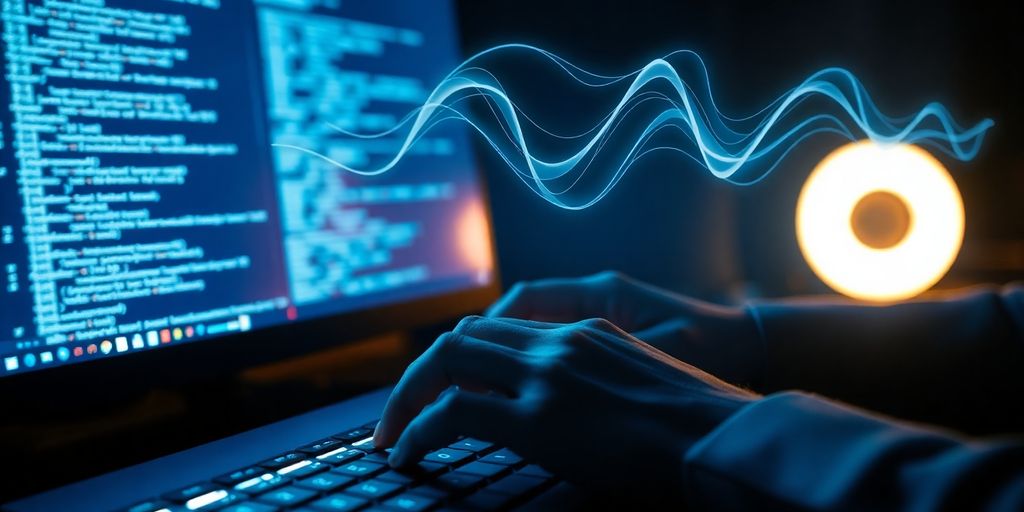 Programador trabalhando com código e inteligência artificial