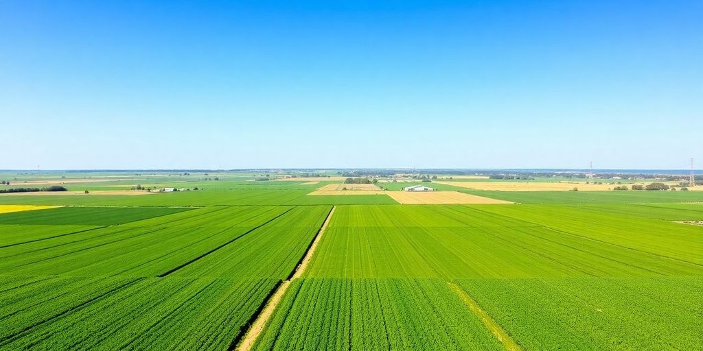 Câmpuri agricole verzi sub cer senin.