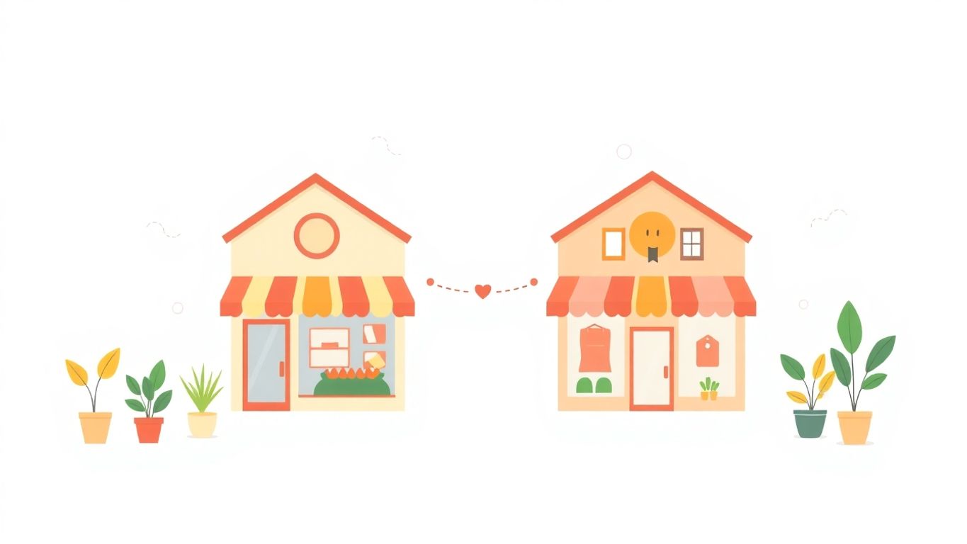 Illustrasjon av partnerskap mellom lokale bedrifter.