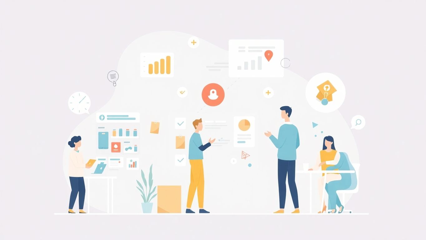 Illustrasjon av markedsføring og salg med myke farger.