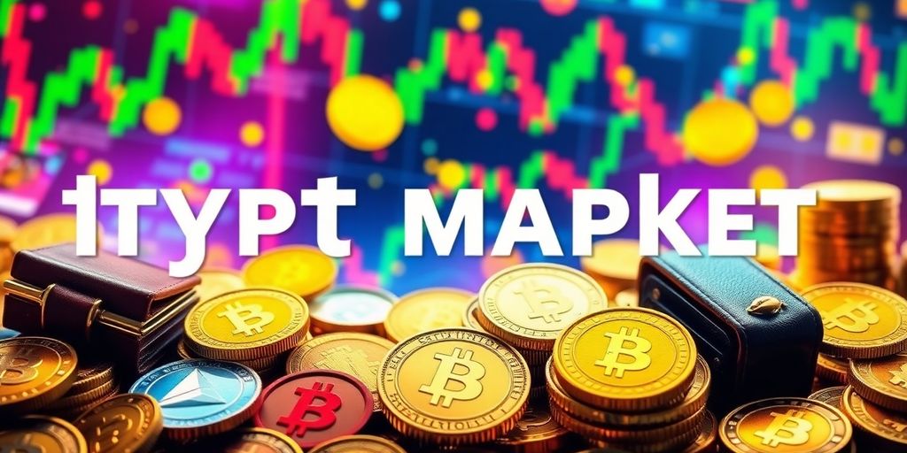 Colorful cryptocurrency coins and digital wallets on display.