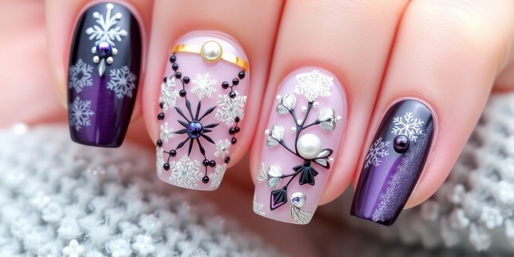 Unhas decoradas para o inverno com designs elegantes.