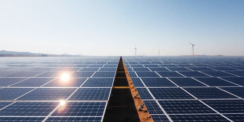 Panneaux solaires brillants sous un ciel bleu clair.