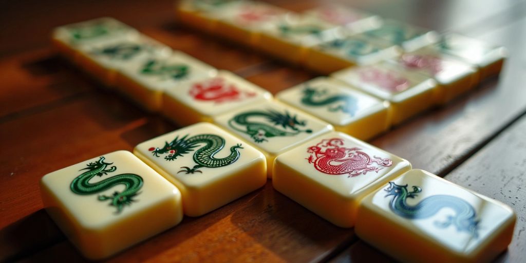 Mahjong dragon tiles in a strategic pattern