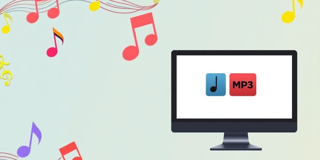 Collage of music elements related to MP3 downloads.