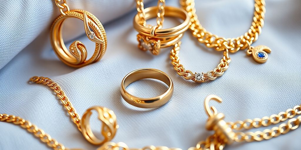 Bijoux en or brillants sur un fond doux.