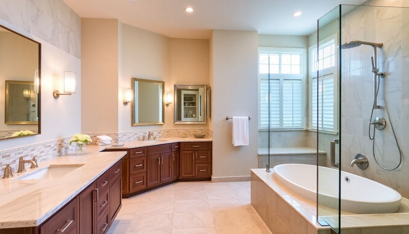 Luxurious American bathroom with modern features and design.