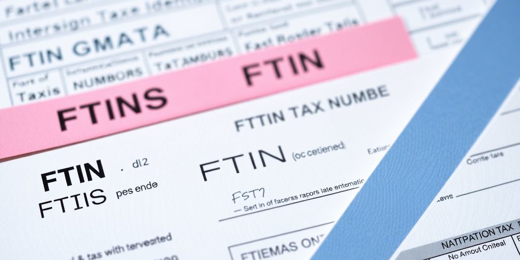 Close-up of international tax documents with FTIN formats.