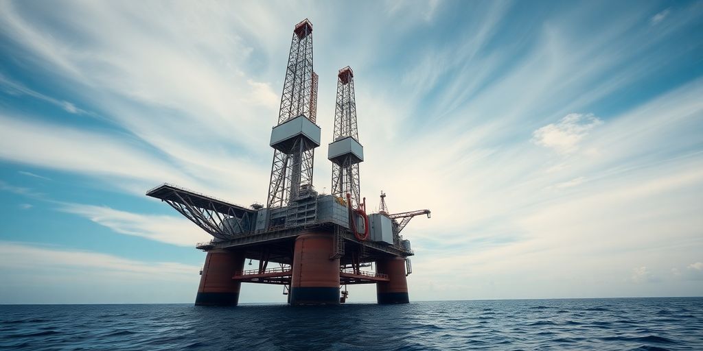 Rowan jackup rig offshore, drilling for oil.