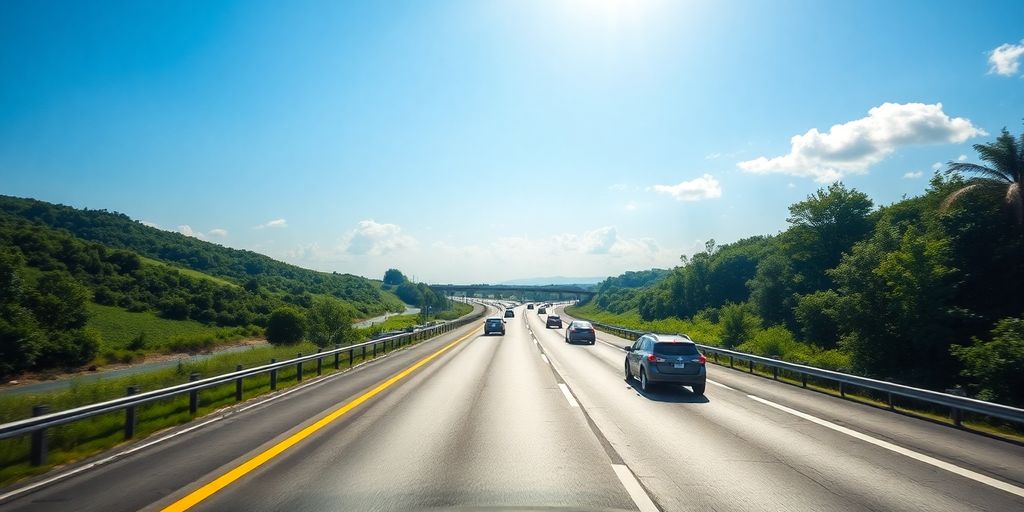 Voyage paisible sur une autoroute ensoleillée.