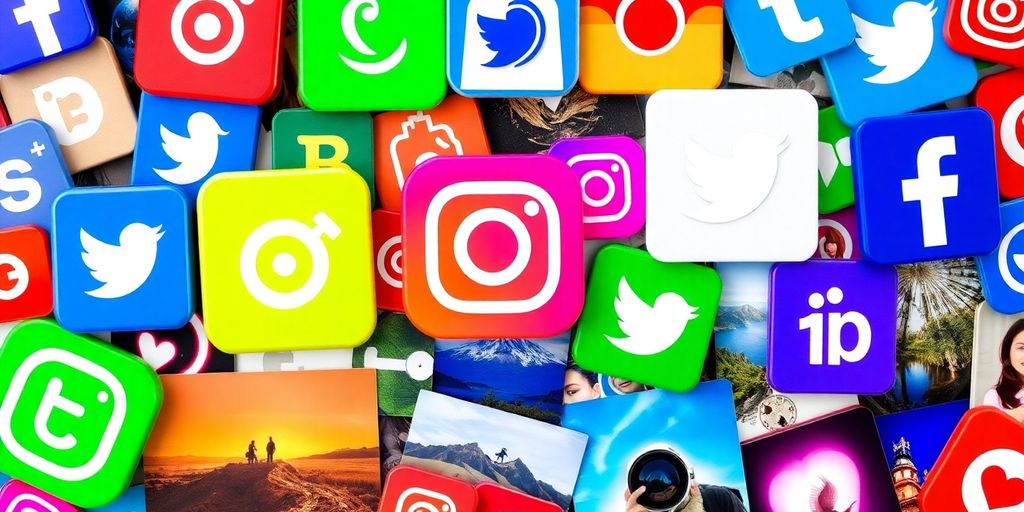Social media e fotografia in un collage vivace.