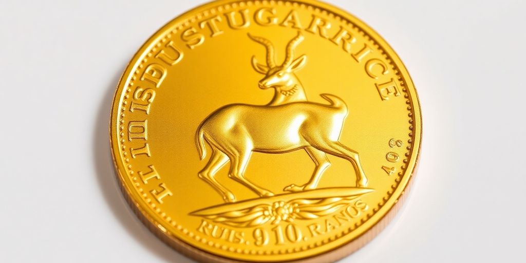 Pièce d'or Krugerrand éclatante, mise en valeur.